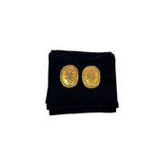 Chanel Vintage CC Crown Earring Yellow Gold Tone